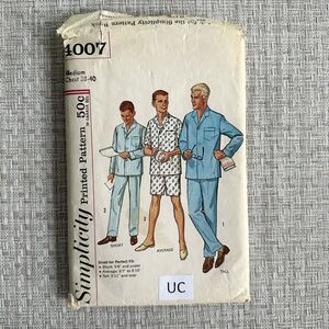 Vtg 1960's Simplicity Mens Pajamas Sewing Pattern 4007 Size M 38-40 UNCUT
